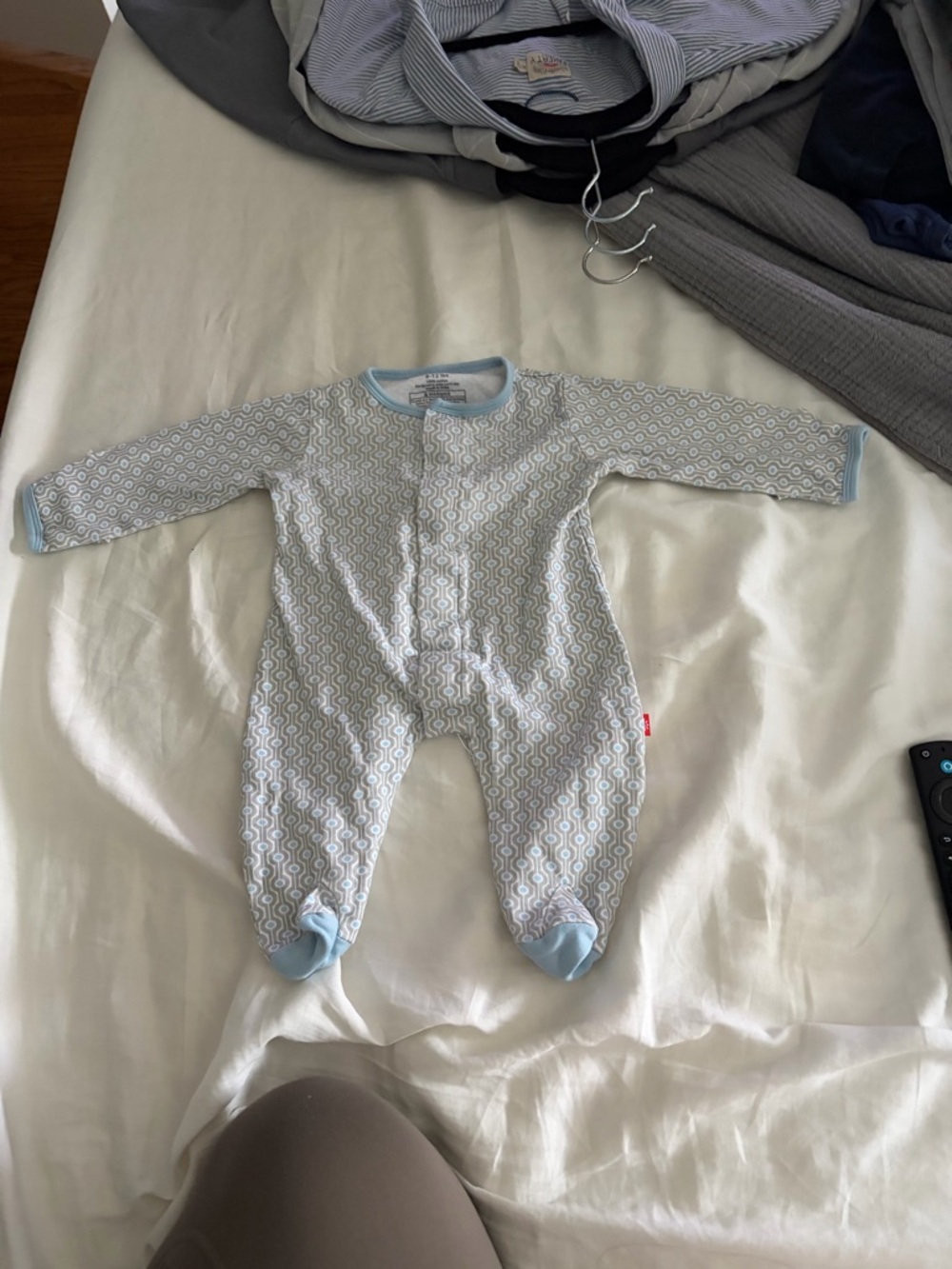 Magnetic Me Light Blue and White Footed Onesie (0-3M)